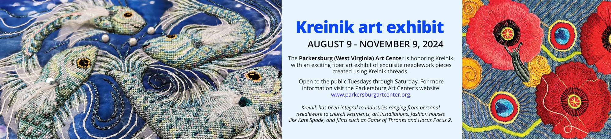 View Kreinik fiber art at the Parkersburg Art Center